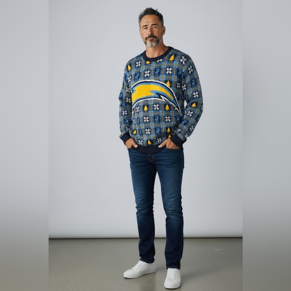 NFL Los Angeles Chargers Busy Block Snowfall Foco Ugly Sweater - Picture 2 of 10